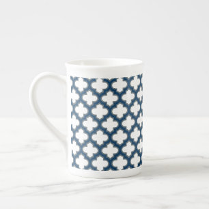 Tasse En Porcelaine Trellis bleu blanc et marine, treillis, Quatrefoil