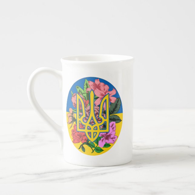 Tasse En Porcelaine Trident ukrainien et drapeau de l'Ukraine avec des (Gauche)