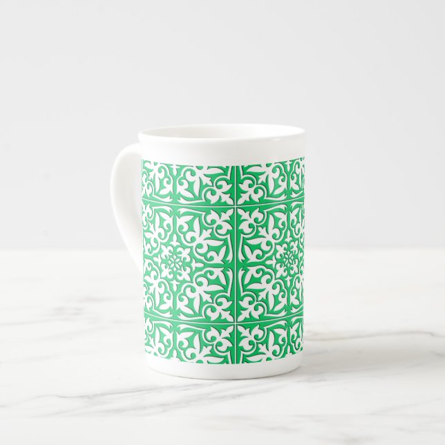 Tasse En Porcelaine Tuiles marocaines - Jade vert et blanc (Devant gauche)
