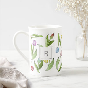 Tasse En Porcelaine Tulipe colorée moderne monogramme