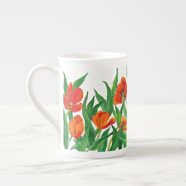 Tasse En Porcelaine Tulipes rouges (Gauche)