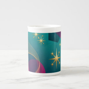 Tasse En Porcelaine Turquoise et Fuchsia Moderne Abstrait avec Étoiles