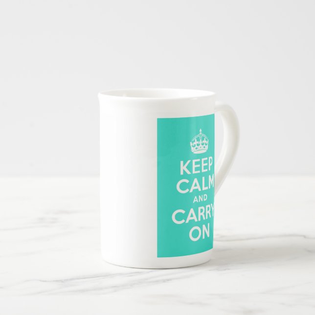 Tasse En Porcelaine Turquoise Gardez le calme et continuer (Devant droit)