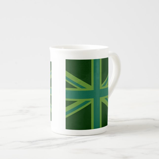 Tasse En Porcelaine Union Jack verte de forêt en gras (Devant droit)