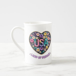 Tasse En Porcelaine USA Terre de Rêves Floral Art en broderie 3D