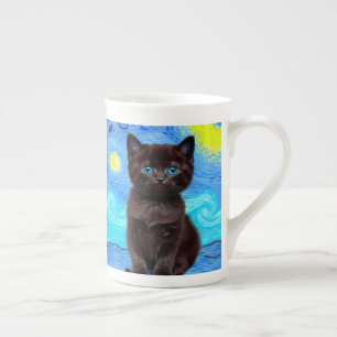 Tasse En Porcelaine Van Gogh Starry Night Black Cat