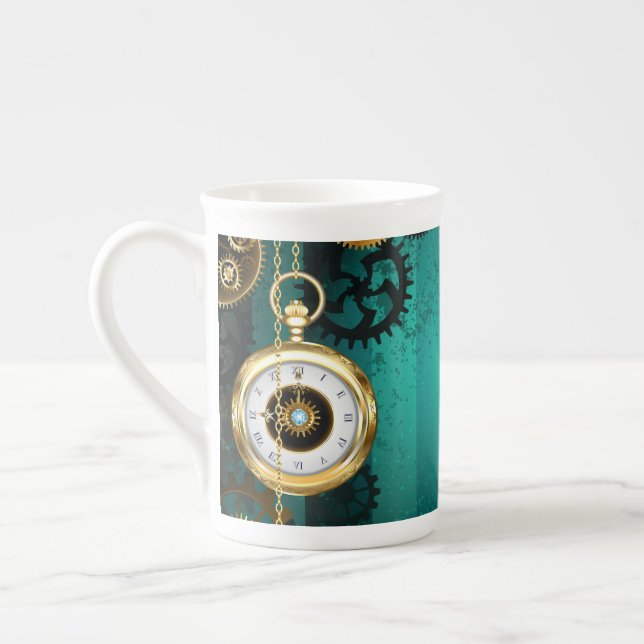 Tasse En Porcelaine Veille bijoux Steampunk sur un Arrière - plan vert (Gauche)