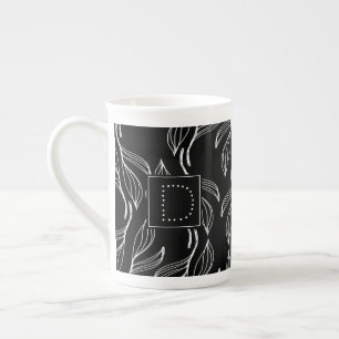 Tasse En Porcelaine Verdure botanique Floral Monogramme noir et blanc
