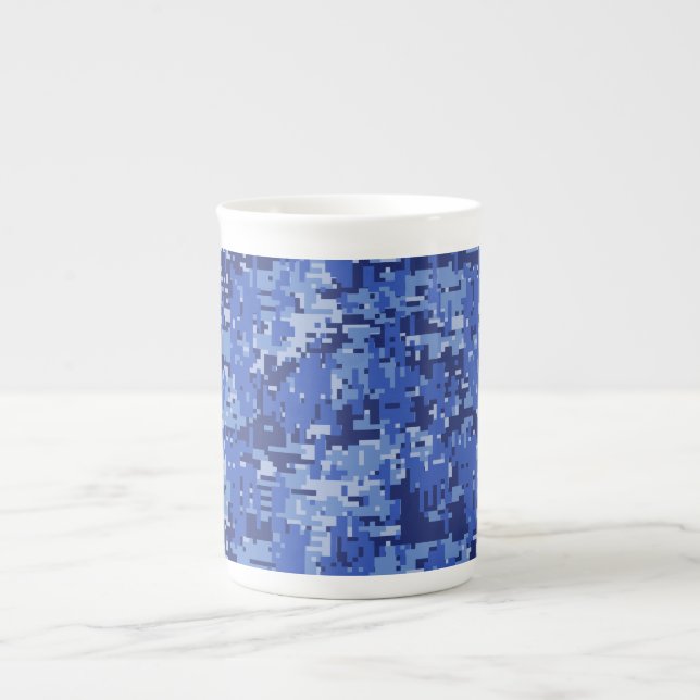 Tasse En Porcelaine Vibrant Camo Camouflage numérique bleu texture (Devant)