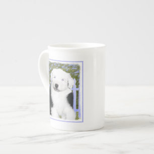 Tasse En Porcelaine Vieux anglais Sheepdog Puppy Peinture - Chien Art