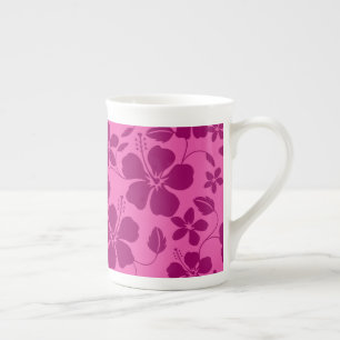 TASSE EN PORCELAINE VIN DE BOURGOGNE HULA HAWAIEN (HIBISCUS)