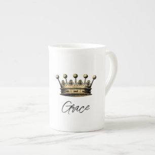 Tasse En Porcelaine Vintage Gold Couronne Princesse NOM Élégant Chic