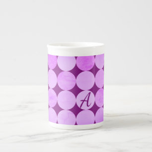Tasse En Porcelaine Violet, Violet Magenta et Cercles roses Monogramme