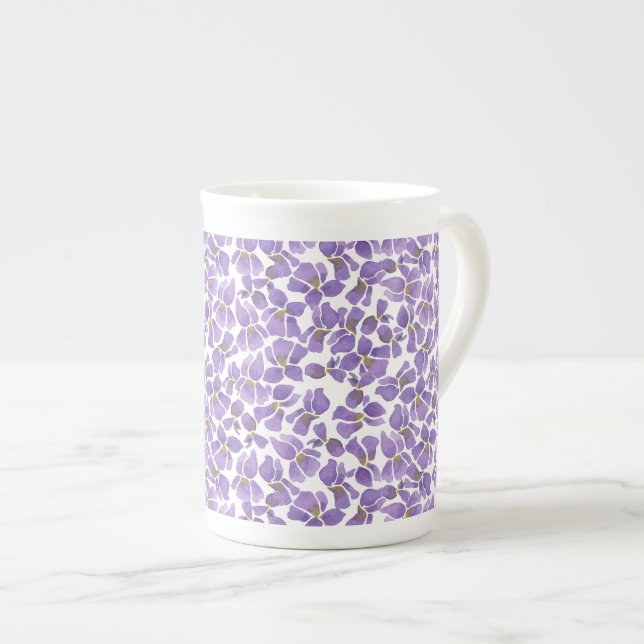 Tasse En Porcelaine Violettes violettes Motif sur blanc (Devant droit)