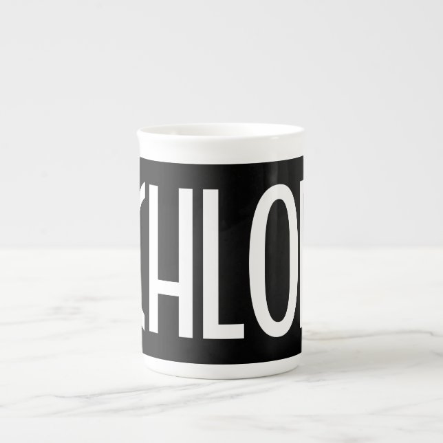 Tasse En Porcelaine Votre nom, texte gras blanc | Noir (Devant)