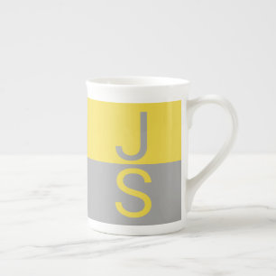 Tasse En Porcelaine Yellow & Grey Modern Initials monogram