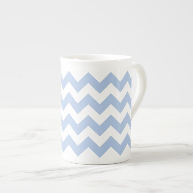 Tasse En Porcelaine Zigzag bleu clair et blanc (Devant droit)