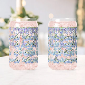 Tasse en verre de jardin de campagne bleu : Floral