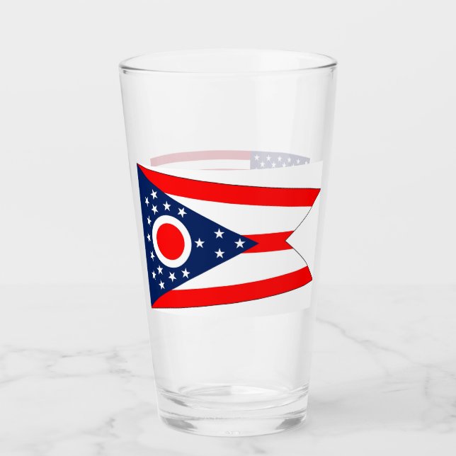 Tasse en verre patriotique avec drapeau de l'Ohio (Devant)