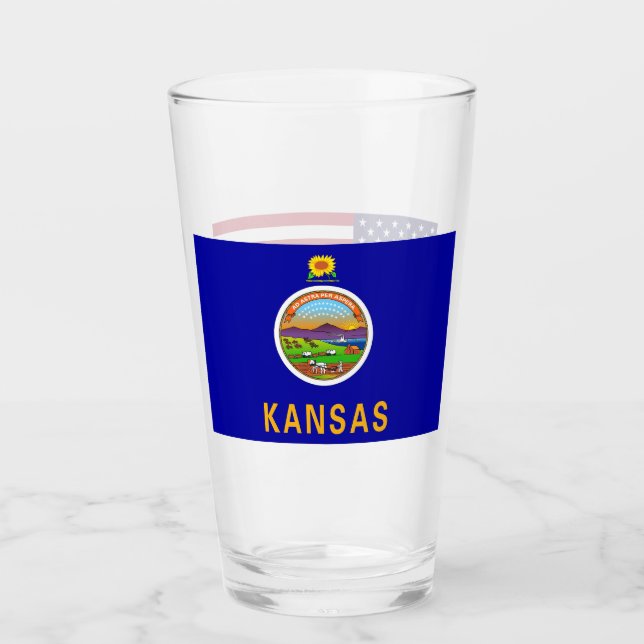 Tasse en verre patriotique avec drapeau du Kansas (Devant)
