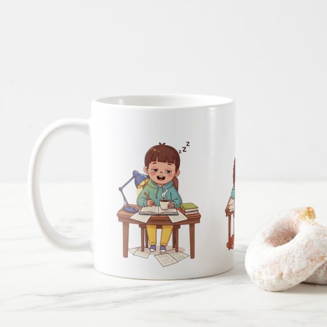 Tasse Enfant Étudiant Endormi – Tasse pour la Jour (Avec donut)