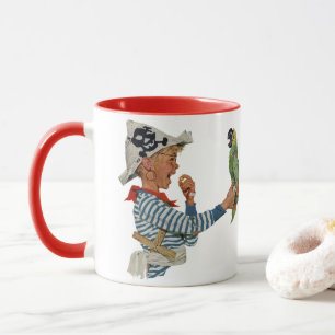 Tasse Enfant vintage, Garçon Jouant Pirate Parrot Bird
