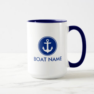 Tasse enorme B d'Ancre de nom blanc bleu nautique