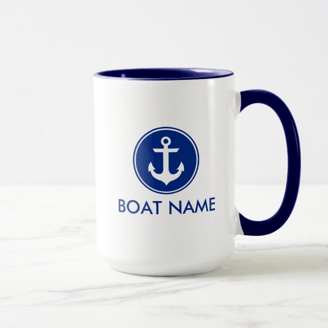 Tasse enorme B d'Ancre de nom blanc bleu nautique (Droite)