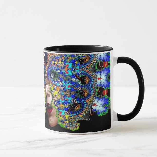TASSE EPHÉMERAL / FEMME AVEC MAQUETTE FRACTALE COLORÉE (Droite)