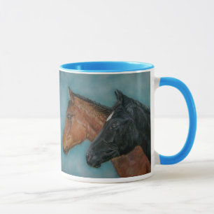 Tasse équine peinture de poulain noir renard brun renard