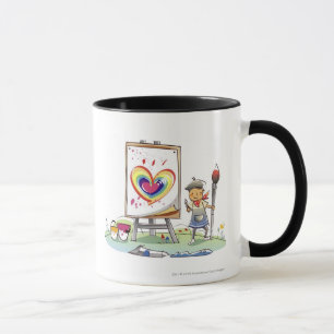 Tasse Équipez tenir un pinceau et se tenir prêt un