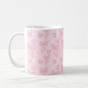 Tasse esthétique à cœurs et ruban rose