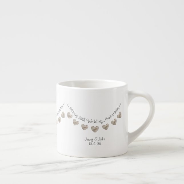 Tasse Expresso 13e Mariage de dentelle Anniversaire mari et femme (Droite)