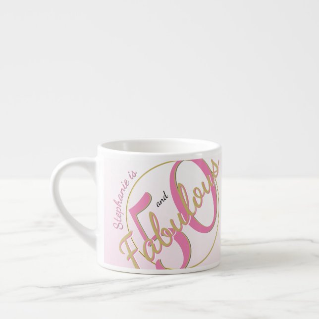 Tasse Expresso 50 et fabuleux fête d'anniversaire rose/or amusant (Gauche)