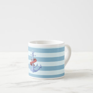Tasse Expresso Adorable Ancre nautique Bleu clair rayures