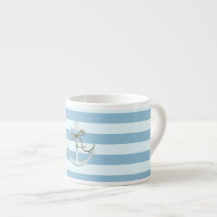Tasse Expresso Adorable Ancre nautique sur les rayures bleu clair