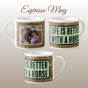 Tasse Expresso Amateur de cheval 1 photo faux bois noir vert