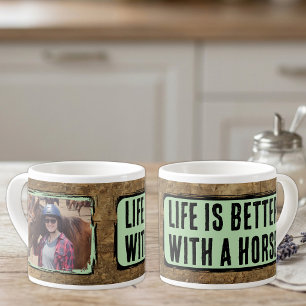 Tasse Expresso Amateur de chevaux 1 photo faux bois noir vert