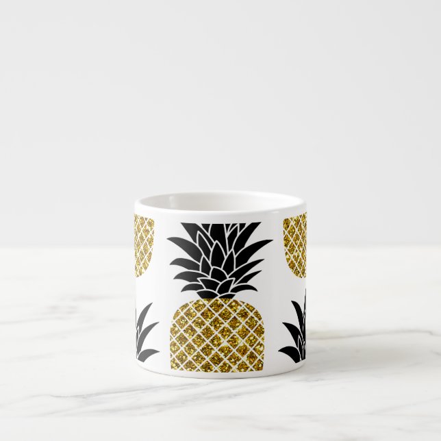 Tasse Expresso Ananas En Or : Blanc Dessiné À La Main Sans Coutur (Devant)