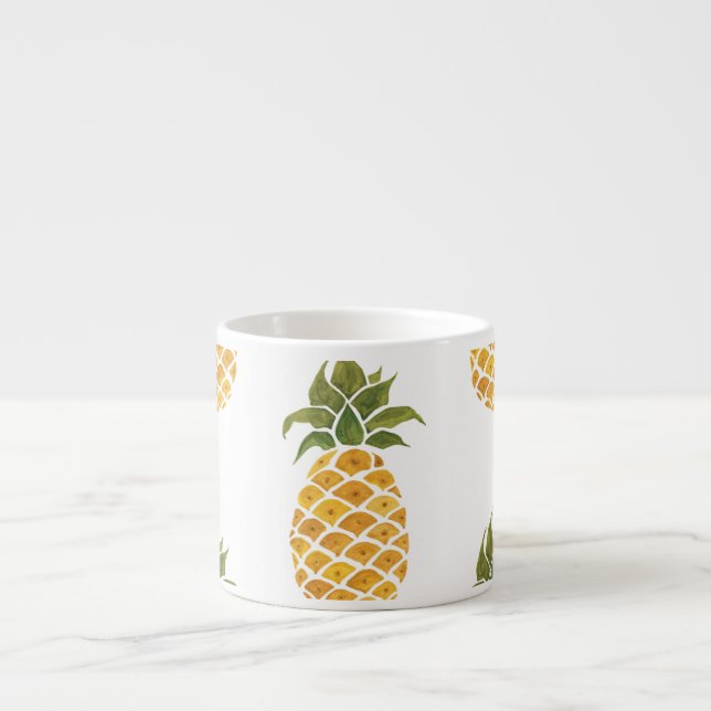 Tasse Expresso Ananas peint à la main, arrière - plan aquarelle. (Devant)
