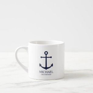 Tasse Expresso Ancre Bleue de Marine Nautique Personnalisée pour 
