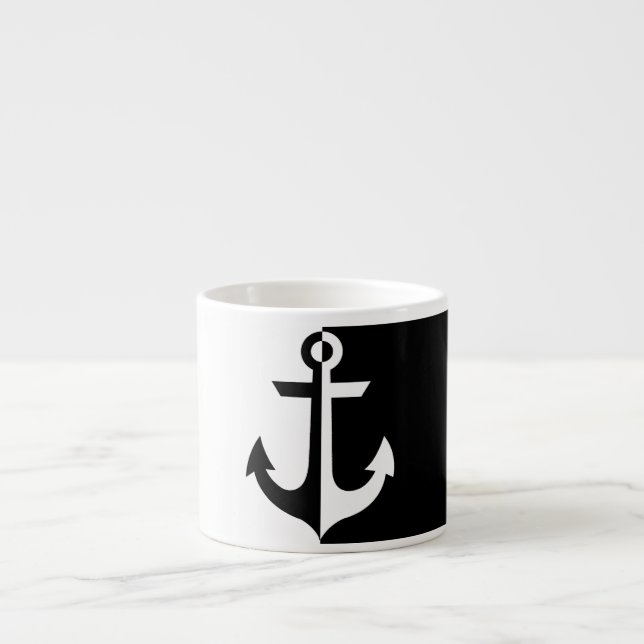 Tasse Expresso Ancre noir et blanc marine {choisissez votre coule (Devant)