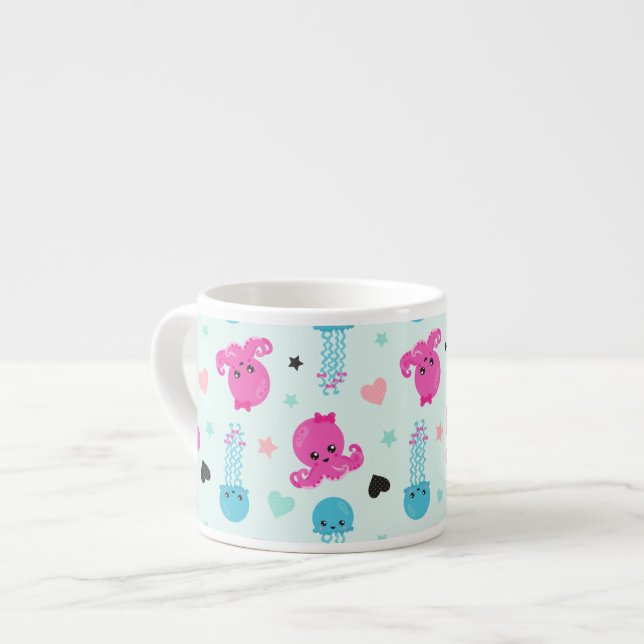 Tasse Expresso Animaux de mer, Vie de mer, poulpe, méduses, Coeur (Devant gauche)