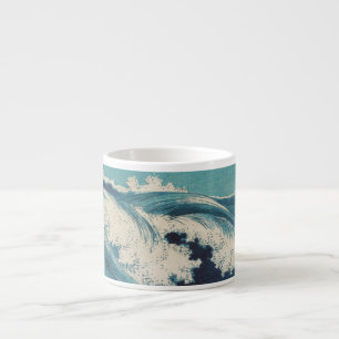 Tasse Expresso Antique Japonais Bleu Vagues Océan Imprimer