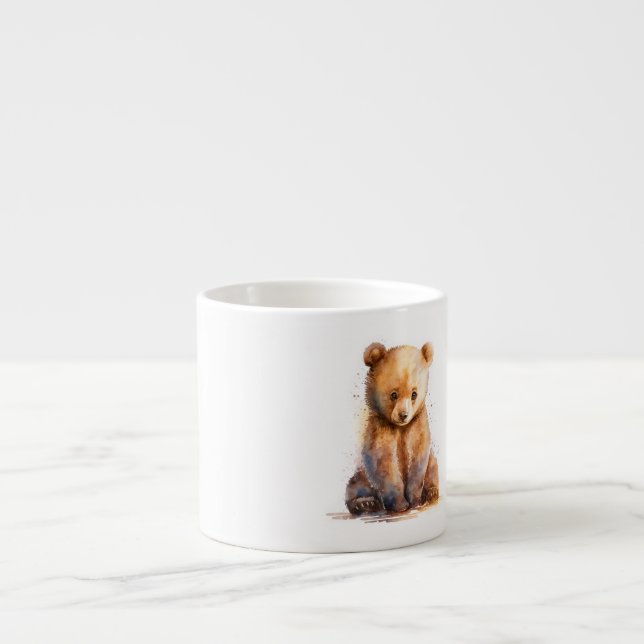 Tasse Expresso Aquarelle Brown ours bébé, assise Cute ours bébé (Devant)