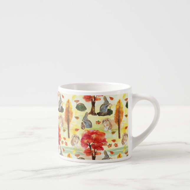 Tasse Expresso Aquarelle de lapin de bois (Droite)