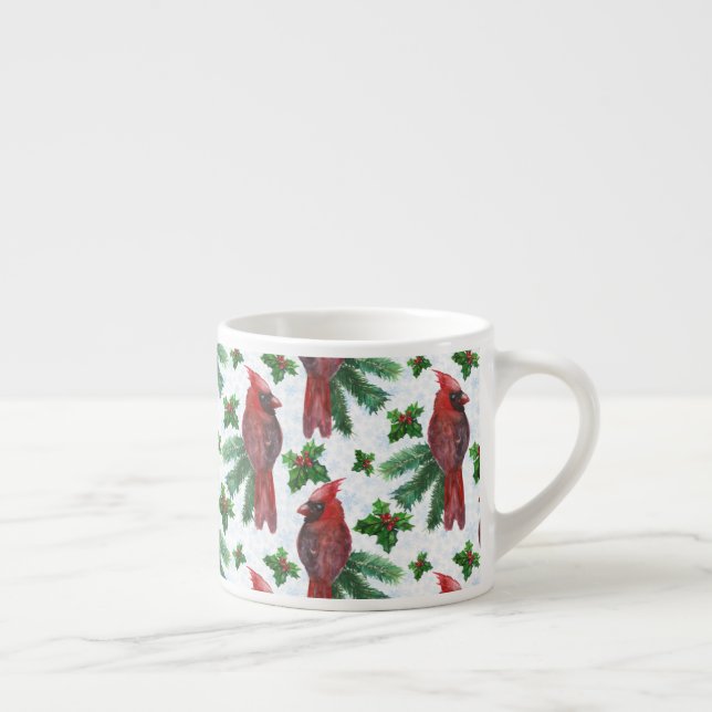 Tasse Expresso aquarelle Oiseau cardinal rouge (Droite)