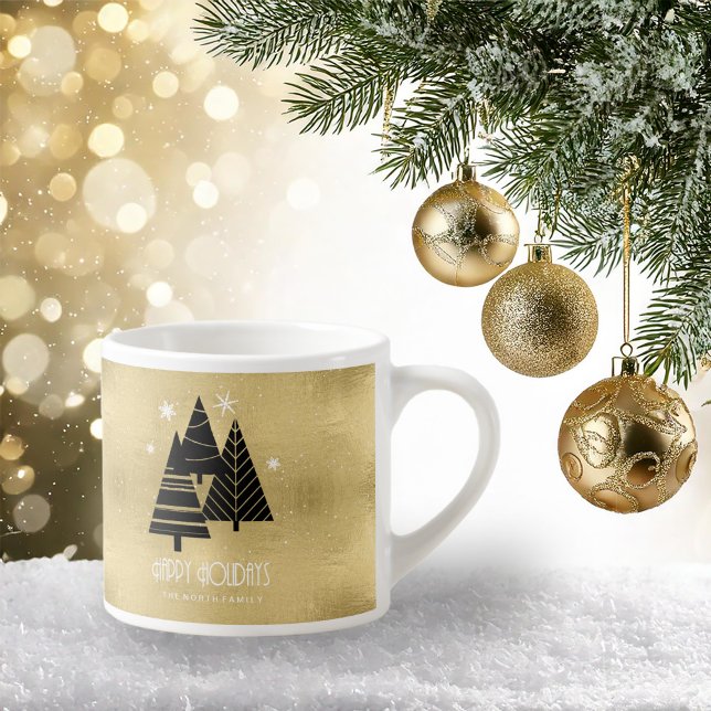 Tasse Expresso Arbres de Noël et flocons de neige Gold ID863 (Créateur téléchargé)