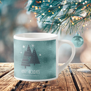 Tasse Expresso Arbres de Noël et flocons de neige Turquoise ID863