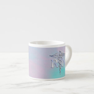 Tasse Expresso Argent comme le caducée médical de perle de nacre